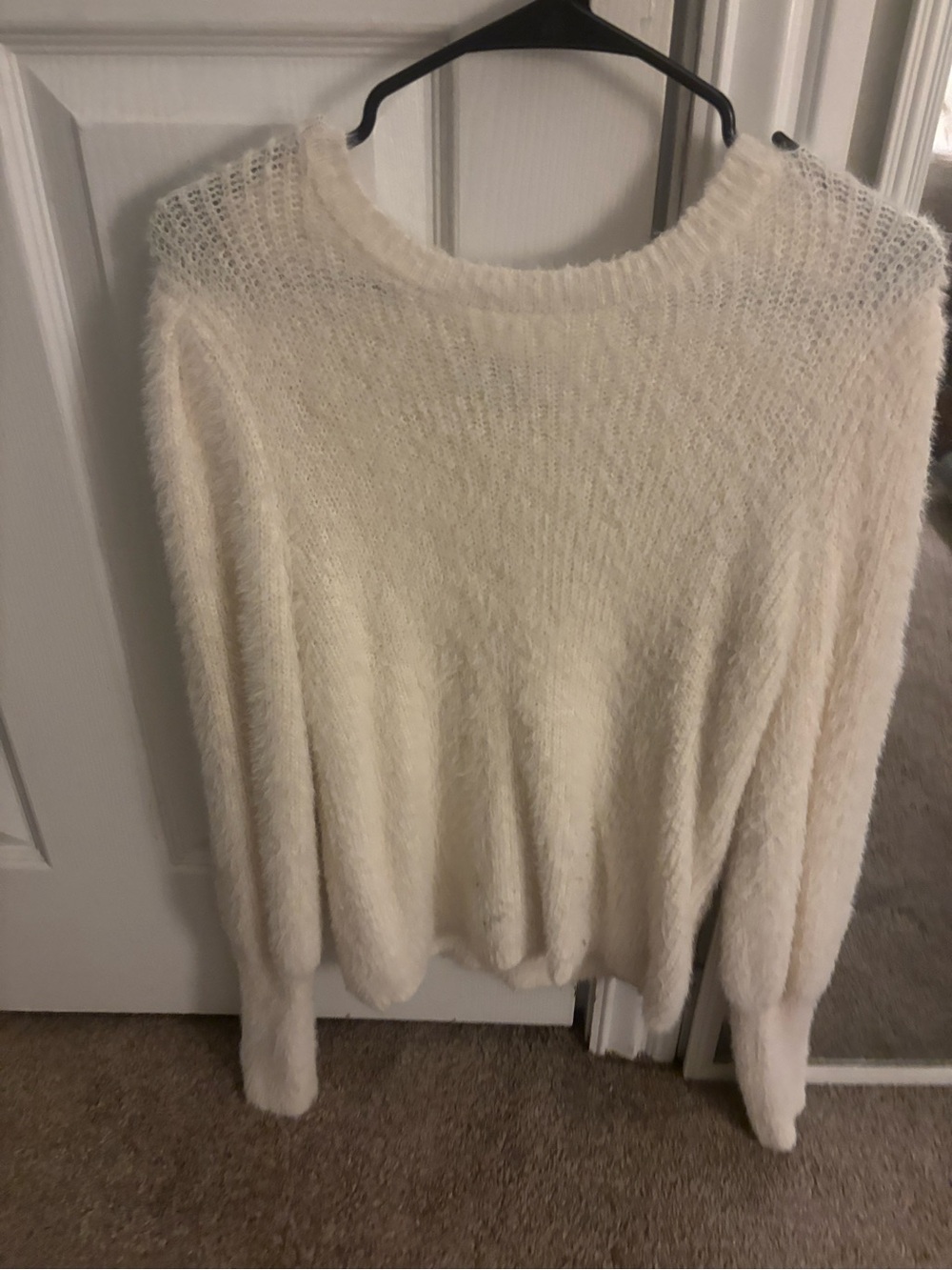 Marled Cream Fuzzy Crew Neck Sweater